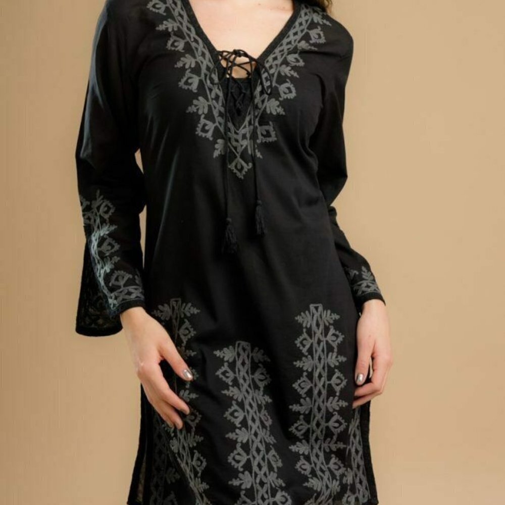 Cotton Hand-Embroidered and Tie Laced Tunic